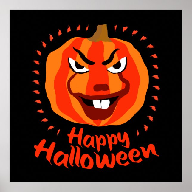 Póster Feliz Halloween 🎃 divertida calabaza espeluznante (Frente)
