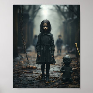 Póster Feliz Halloween, espeluznante cara de niño pequeño