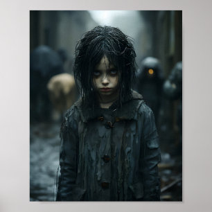Póster Feliz Halloween, espeluznante cara de niño pequeño