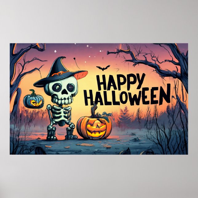 Póster ¡Feliz Halloween! Esqueleto cutáneo (Frente)