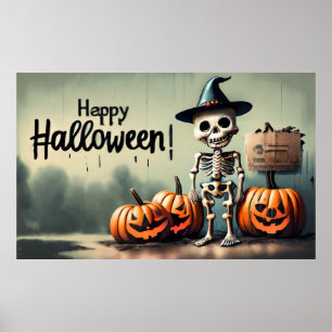 Póster ¡Feliz Halloween! Esqueleto cutáneo