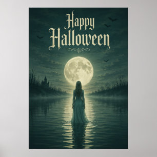 Póster Feliz Halloween Etéreo Silueta Gótica Bajo la Luz