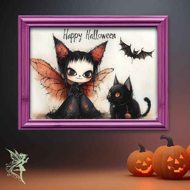 Póster Feliz Halloween Fairy & Cat | Cute Spooky Wall Art (Subido por el creador)
