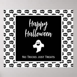Póster Feliz Halloween fantasma boo no trucos solamente t