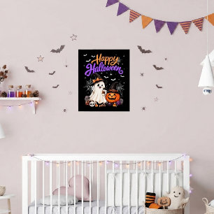 Póster Feliz Halloween Fantasma Lindo Calabaza Espeluznan