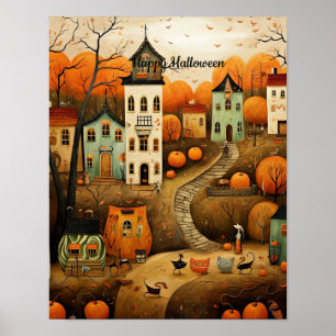 Póster Feliz Halloween ilustración colorida