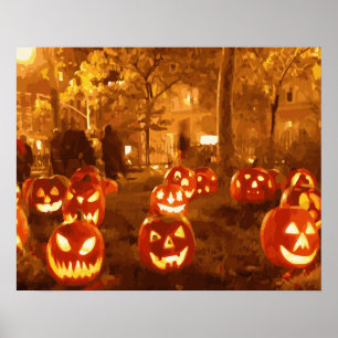 Póster Feliz Halloween Jack O Lanterns