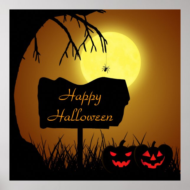 Póster Feliz Halloween Jack O Linterna Calabazas (Frente)
