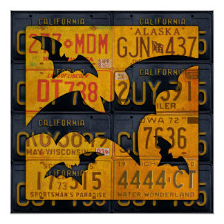 Póster Feliz Halloween Licencia Plate Art Bats