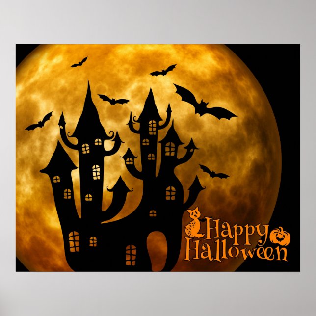 Póster Feliz Halloween (luna llena) (Frente)