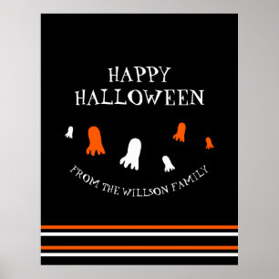 Póster Feliz Halloween, Naranja de fantasmas agudos, negr