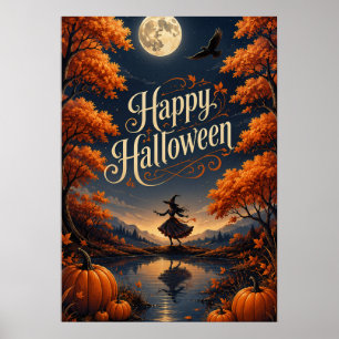 Póster Feliz Halloween Otoño Encantado Calabaza