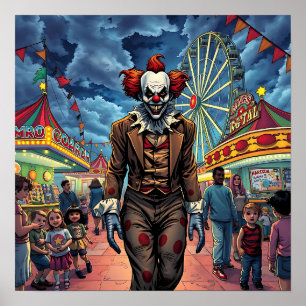 Póster Feliz Halloween   Payaso espeluznante en el Carnav