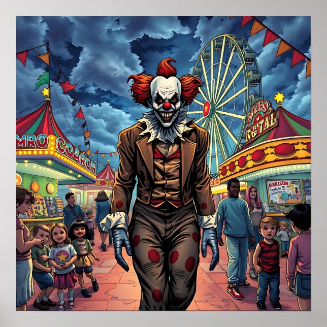 Póster Feliz Halloween | Payaso espeluznante en el Carnav (Frente)