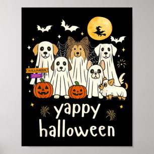 Póster Feliz Halloween Perros Divertidos Fantasmas Hallow