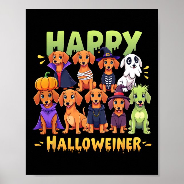 Póster Feliz Halloween Perros Dueños Graciosos Perros De  (Frente)