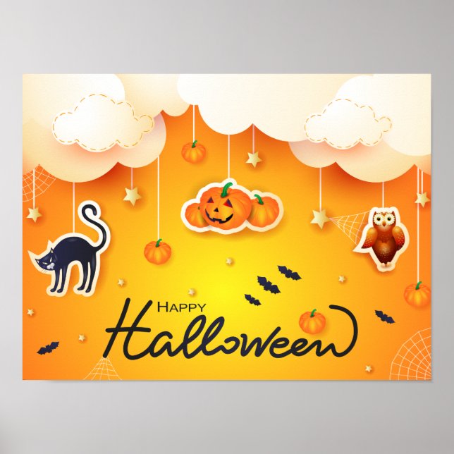 Póster Feliz Halloween sobre las nubes (Frente)