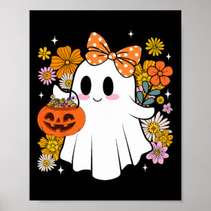 Póster Feliz Halloween Traje Floral De Fantasma Vintage C