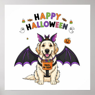 Póster Feliz Halloween Trick-or-Treth Bat de perro lindo