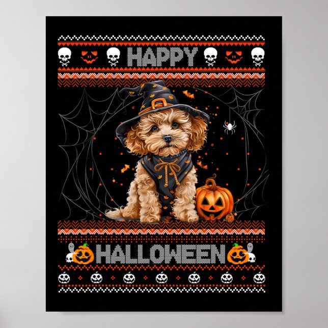 Póster Feliz Halloween Ugly Poodle Howl-o-ween Pumpkin Do (Frente)