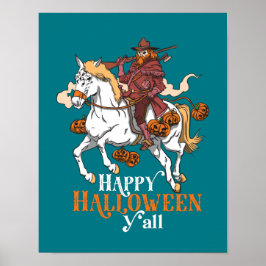 Póster Feliz Halloween y el fantasma del caballo