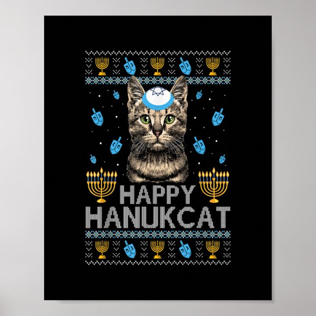 Póster Feliz Hanukcat Ugly Hanukkah Sweater Maine Coon Ca (Frente)