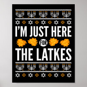 Póster Feliz Hanukkah aquí por los judíos hebreos de Latk