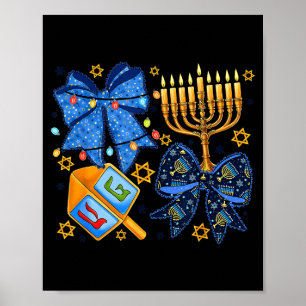 Póster Feliz Hanukkah Arco Menorá Peonza Mujeres Judías G