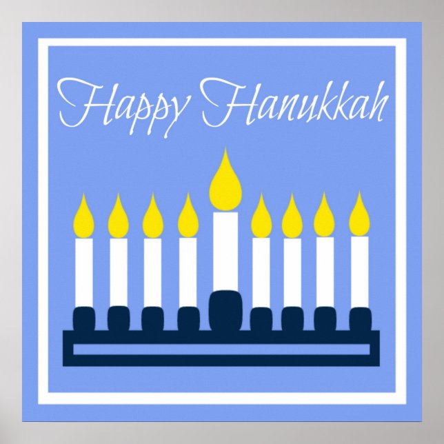 Póster Feliz Hanukkah azul y blanco (Frente)