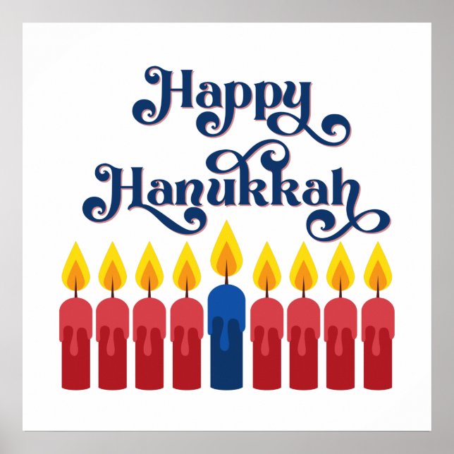 Póster Feliz Hanukkah con velas (Frente)