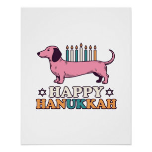 Póster Feliz Hanukkah Dachshund Menorah Diseño de Camiset