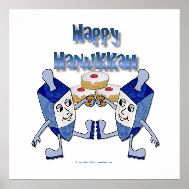 Póster Feliz Hanukkah Dancing Dreidels Jelly Doughnut (Frente)