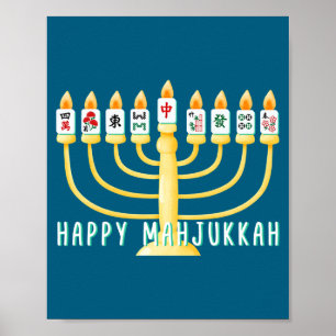 Póster Feliz Hanukkah Mahjong Menorá Mahjukkah Chanukkah