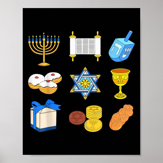 Póster Feliz Hanukkah Menorah Navidad Judía Familia Chanu (Frente)
