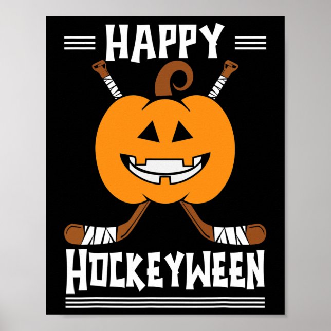 Póster Feliz Hockeyween Halloween Ice Hockey Player y H (Frente)