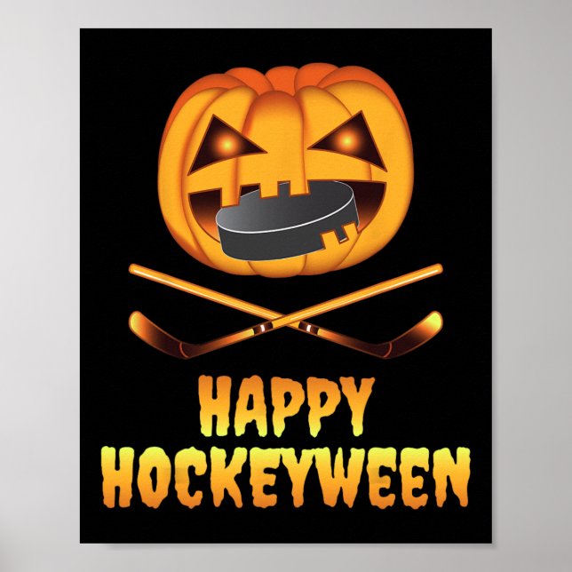 Póster Feliz Hockeyween Hockey Calabaza comiendo Puck Div (Frente)