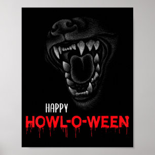Póster Feliz Howl-O-Ween Perro Aullador Lobo Dientes Espa
