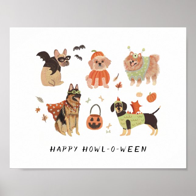 Póster Feliz Howl-o-ween perros pintados (Frente)