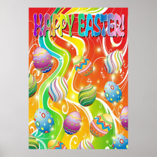 Póster Feliz Huevos de Pascua Diseño Ornamental