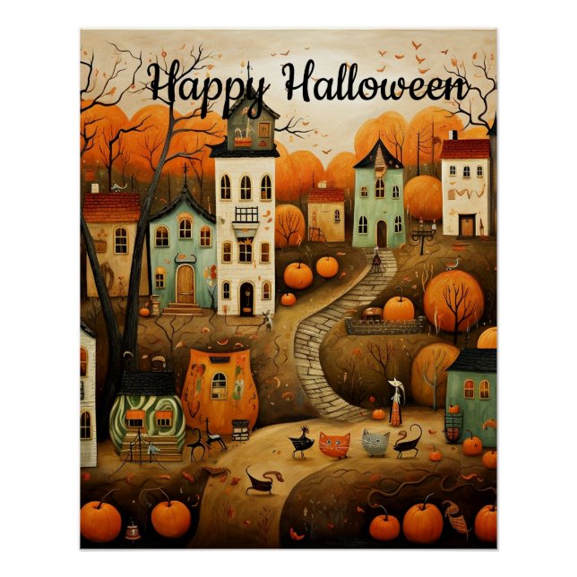 Póster Feliz ilustracion colorido de Halloween (Anverso)