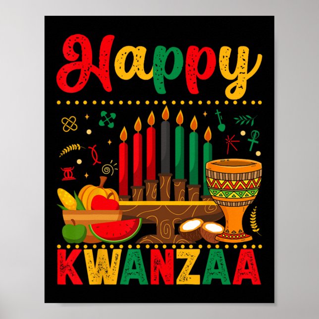 Póster Feliz Kwanzaa Hombres Mujeres Kwanzaa Kinara Candl (Frente)