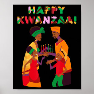 Póster Feliz Kwanzaa Kinara-Seven Candles Principles Of K