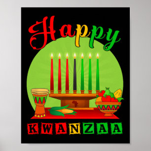 Póster Feliz Kwanzaa Kinara Siete Velas Principios de K