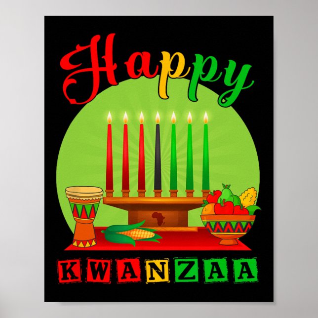 Póster Feliz Kwanzaa Kinara Siete Velas Principios de K (Frente)