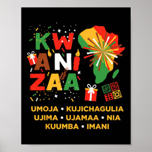 Póster Feliz Kwanzaa Kinara Siete Velas Principios de K