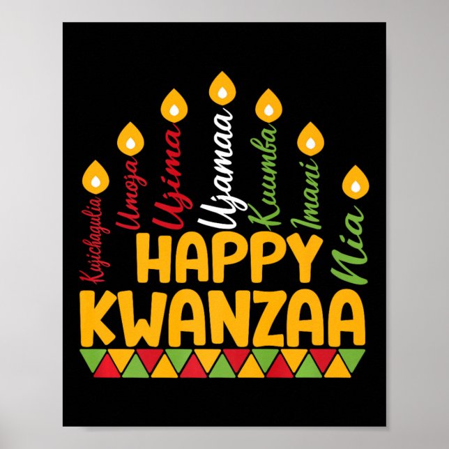 Póster Feliz Kwanzaa Kinara Siete Velas Principios de K (Frente)