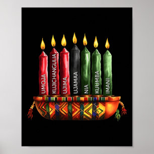 Póster Feliz Kwanzaa Kinara Siete Velas Principios de K