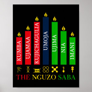 Póster Feliz Kwanzaa Kinara Siete Velas Principios de K