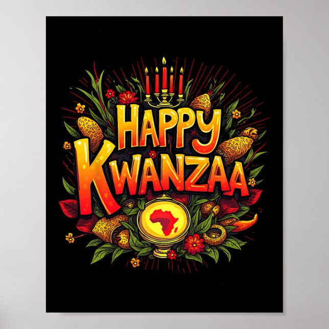 Póster Feliz Kwanzaa Navidades afroamericanos Feliz Kwanz (Frente)