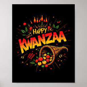 Póster Feliz Kwanzaa Navidades niños afroamericanos felic